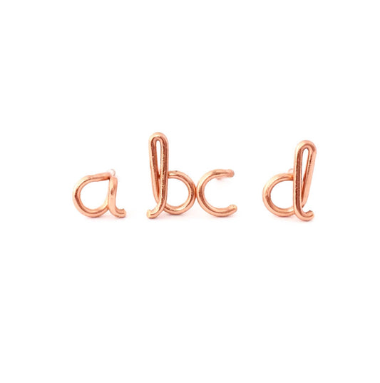 Initial Earrings. 14k Rose Gold Lowercase letter Studs. Dainty Cute Small post studs. Pink gold earrings.