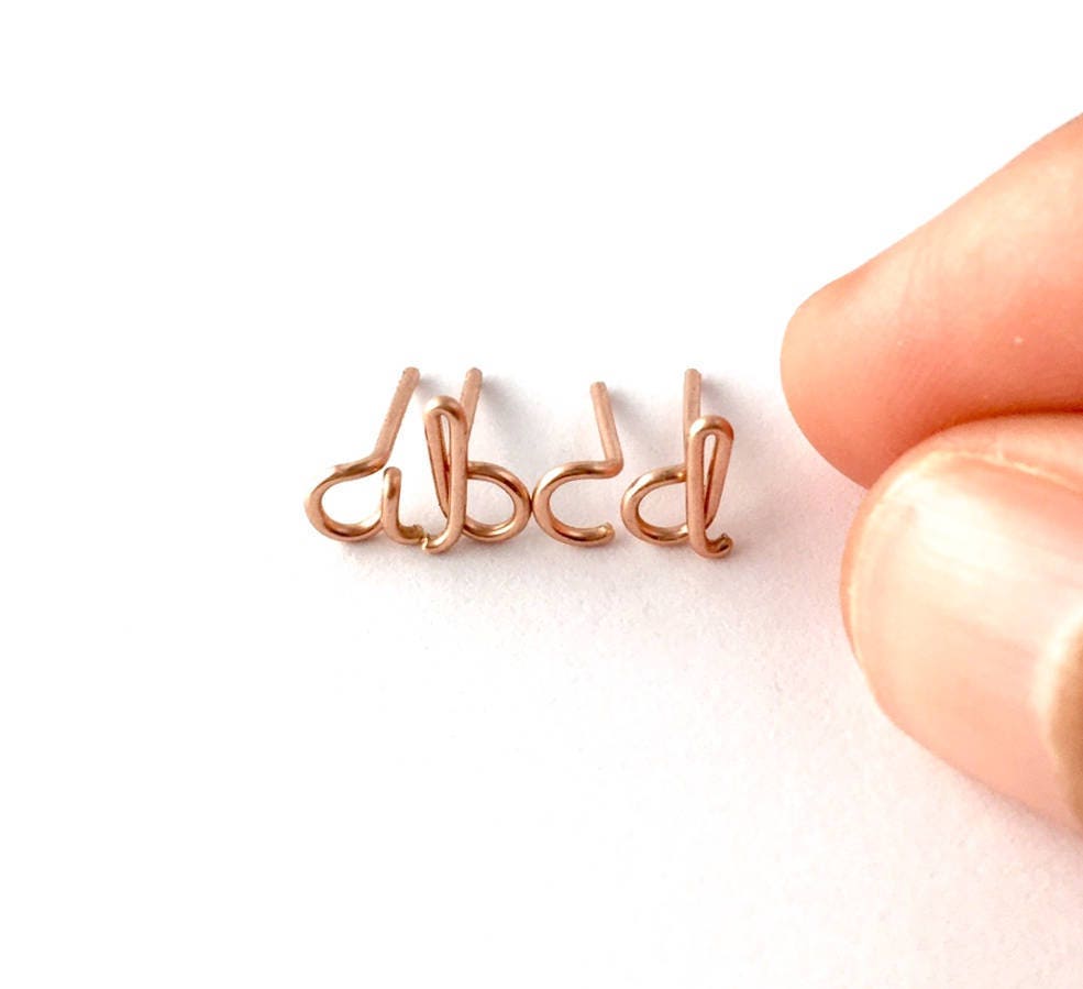 Initial Earrings. 14k Rose Gold Lowercase letter Studs. Dainty Cute Small post studs. Pink gold earrings.