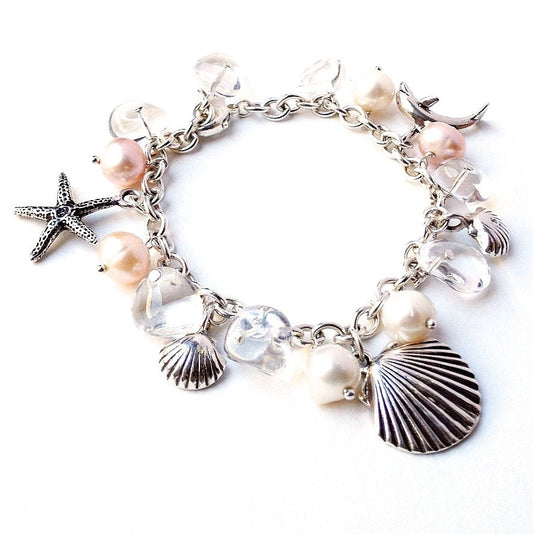 Beach Bracelet. Sterling Silver Luxe Beach Wedding bracelet with Crystals and Pearls