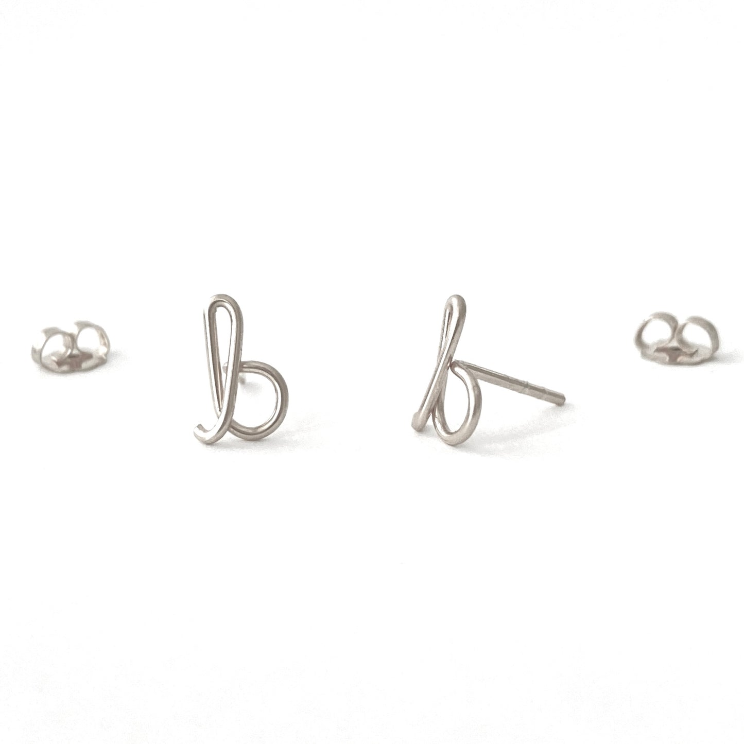 Initial Earrings. Small Sterling Silver Lowercase letter stud alphabet post earrings. Dainty Script Initial Stud Earrings. Girl Gift