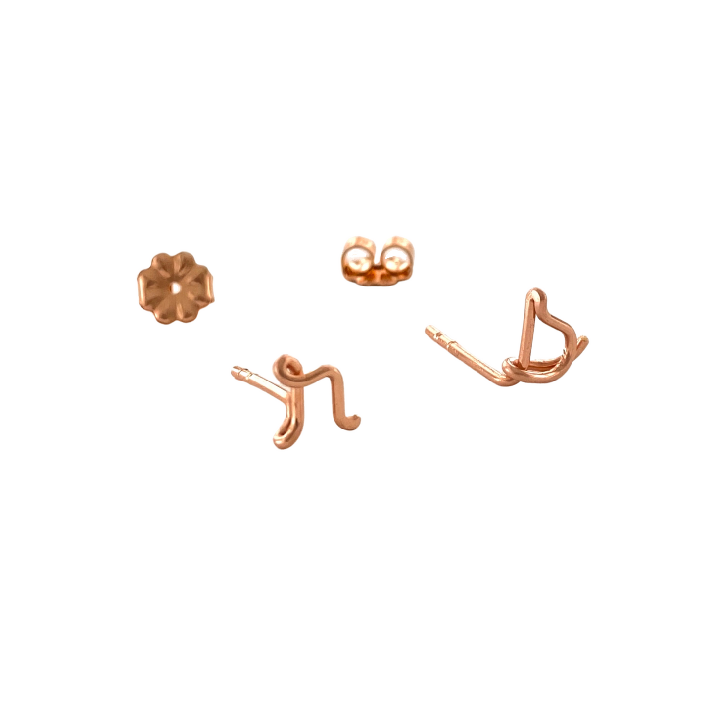 Initial Earrings. 14k Rose Gold Lowercase letter Studs. Dainty Cute Small post studs. Pink gold earrings.